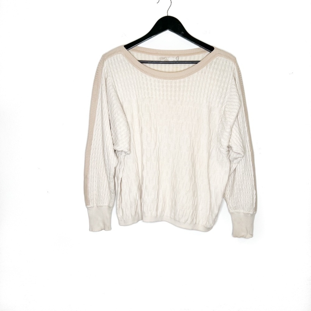 Prana Sweater Long Sleeve Knit Sweater Scoop Neck Cuffed Sleeve Beige